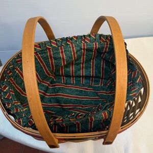 Longaberger 2004 Green and Brown Striped Tote w/Double handles & Lining